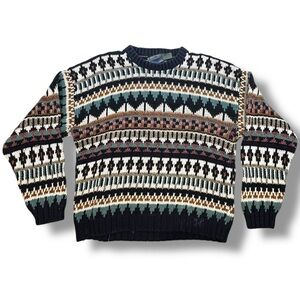 Vintage Etchings Men’s Size M Geometric Grandpa Sweater Cotton Blend Multicolor